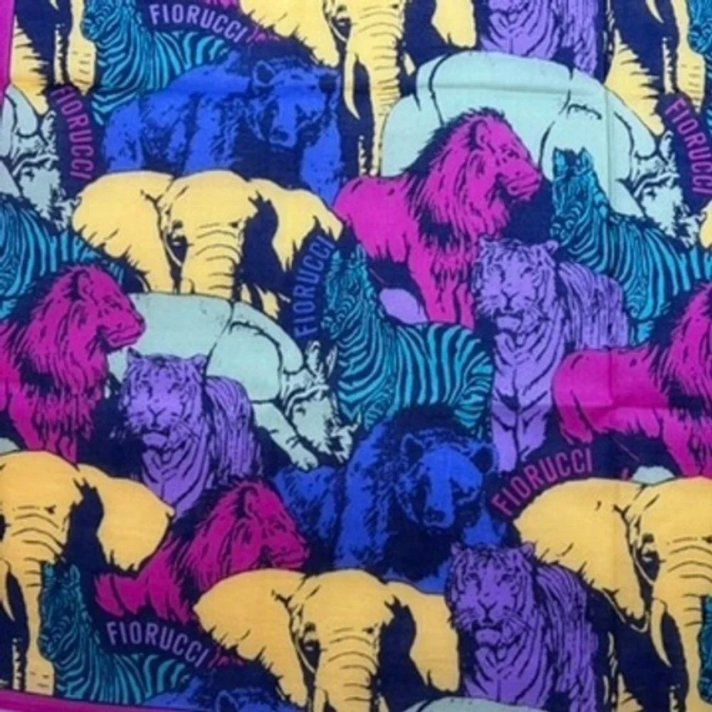 Vtg FIORUCCI Scarf Handkerchief Animal Safari Cotton Multi Color 17.5" - Picture 2 of 6